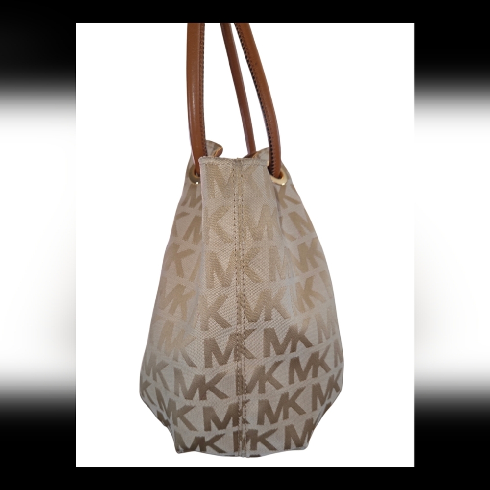 Michael Kors Tan & Brown Logo Canvas Bucket Bag (PreOwned -Sold As Is) - Picture 3 of 11